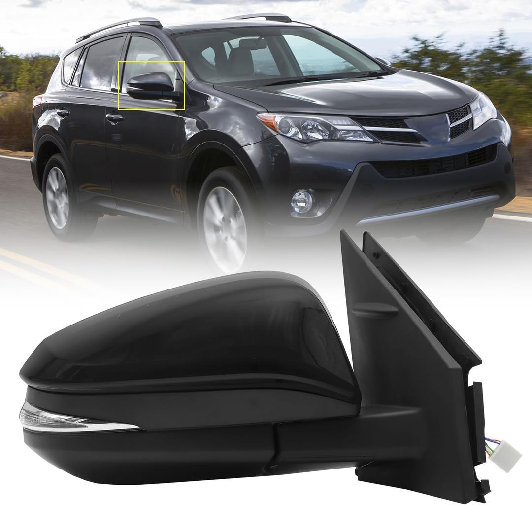 Side Mirror Fit for 2013-2015 Toyota RAV4, with Power Heated,Turn Signal,Blind Spot,Black (8 Pins) (Right/Passenger Side)