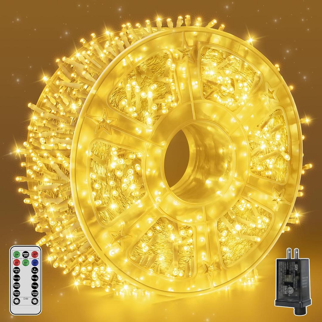 Outdoor String Lights 1200LED 196FT, Waterproof String Lights with Remote and Timer, 8 Modes Dimmable Fairy Lights for Indoor Outdoor Wedding Party Holiday Decorations (Warm White)
