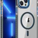 DEERLAMN Strong Magnetic Case for iPhone 14 Pro 6.1-Inch,[Compatible with Magsafe] Clear Slim Shockproof Protective Phone Cover for Women Men-Transparent+Blue