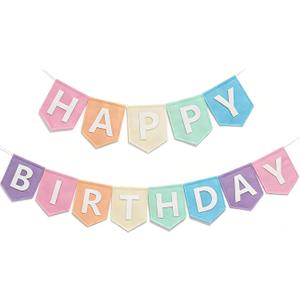 Pastel Felt Happy Birthday Banner Pre-Strung Colorful Fabric Birthday Garland for Unicorn Reusable Girls' Pastel Birthday Party Decorations (Pastel)