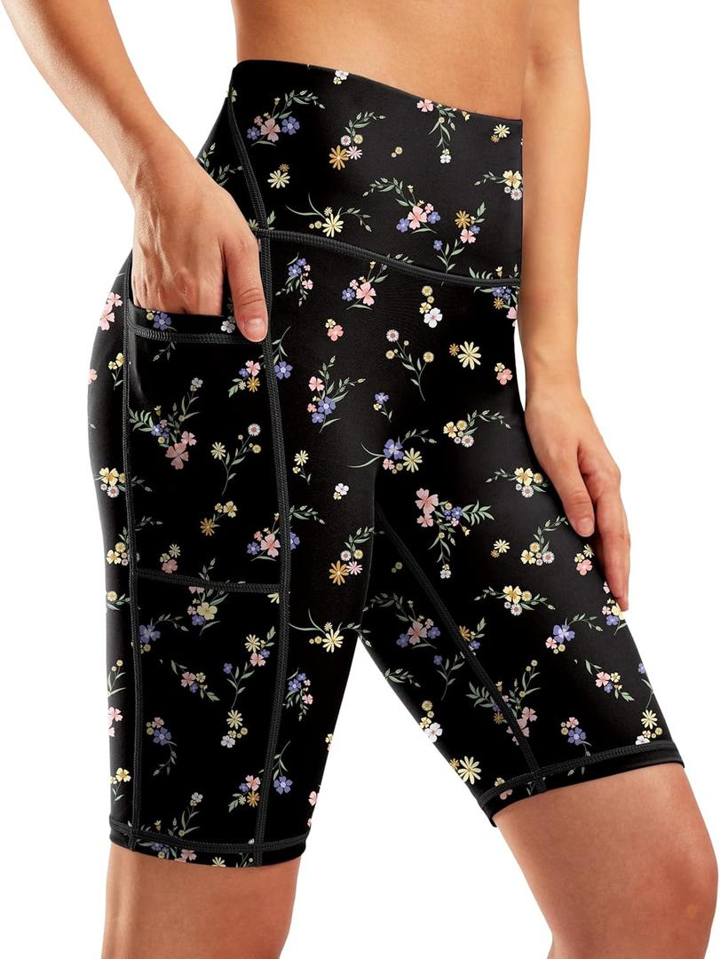 G Gradual Women's 9" High Waisted Swim Board Shorts Tummy Control Swimsuit Bottoms for Women with Liner Pockets (Black Floral) M