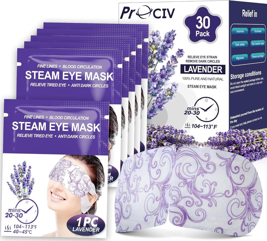 30 Packs Lavender Steam Eye Mask - Heated Eye Mask for Dark Circles and Puffiness Warm Eye Mask for Dry Eye Mask Relief Eye Fatigue Headache Hot Sleep Eye Mask for Disposable Moist Heat Eye Compress (Lavender-30)
