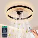 kejector Fandelier Ceiling Fan with Light and Remote/ App Control, 20” Low Profile Ceiling Fans with Lights, 360° Oscillation Bladeless Flush Mount Ceiling Fan for Bedroom Living/ Dining Room