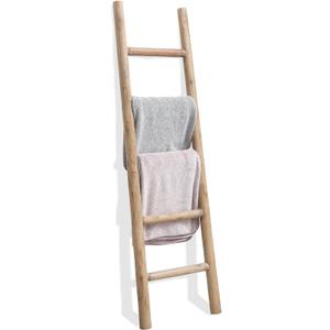 FUIN 57in Wood Blanket Ladder Living Room Decorative Wall Leaning Farmhouse Quilt Display Holder Rustic Wooden Towel Rack for Bathroom, Brown (57in | Knock Down)