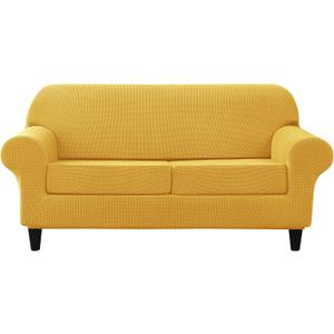 Stretch Sofa Slipcover, Soft Jacquard Sofa Covers for 2 Cushion Couch Washable Furniture Protector for Pets & Kids (Yellow, M)