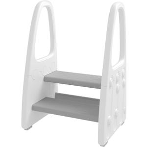 Toddler Step Stool for Bathroom Sink, Kids Two Step Stool for Toilet Potty Training and Kitchen Counter, Children Step Up Learning Helper Tower with Safety Handles and Non-Slip Pads,Gray