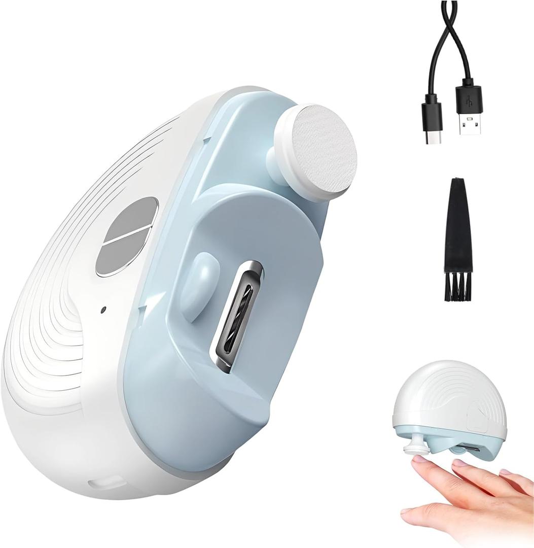 Electric Smart Nail Clippers for Adults Seniors, Automatic Nail Clipper Trimmer with Polisher, Rechargeable 2 in 1 Electric Nail Clipper with Light 3 Speeds Adjustable (White)