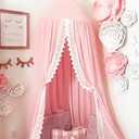 Princess Bed Canopy Mosquito Net for Kids Baby Crib, Round Dome Kids Indoor Outdoor Castle Play Tent Hanging House Decoration Reading Nook Cotton Canvas, Pink