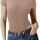 REORIA Women's Short Sleeve Round Neck Body Suits Fashion T-shirt Tops Bodysuits for women, Small