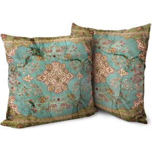 Boho Green Throw Pillow Covers 26x26 inch Set of 2, Bohemian Carpet Double Sided Pattern Soft Plush Cushion Cover for Couch Sofa Bed Decorative, Only Pillowcase (No Insert) (Boho Style 09)