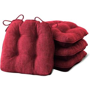 Chair Cushions for Dining Chairs Set of 4, Red Kitchen Chair Cushions, Chair Pads with Ties and Non Slip Backing, Christmas Room Decor, Tufted Memory Foam Seat Cushion 4 Pack, 15.5"x15.5"x4"