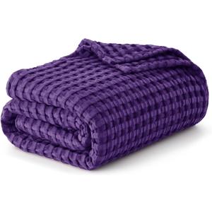 Bedsure Cooling Cotton Waffle King Size Blanket - Lightweight Breathable Blanket of Rayon Derived from Bamboo for Hot Sleepers, Luxury Throws for Bed, Couch and Sofa, Purple, 104x90 Inches