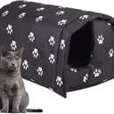 Cat House for Outdoor Cats in Winter, Feral Cat Shelter, Cat House Thickened Weatherproof Foldable, Stray Cats Shelter Rainproof and Sunscreen Oxford (Black, L)