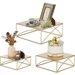 NUPTIO Cake Stand Dessert Display: Gold Cupcake Stands Set of 3 Metal Food Risers for Buffet Table Pedestal Serving Tray for Wedding Anniversary Reception Ceremony Modern Plant Stand 8 10 12 Inch