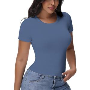 Womens T Shirts Basic Short Sleeve Crew Neck Slim Fit Tees Summer Workout Casual Bodycon Tops 2025, Small