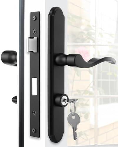 MaxxGeek Flat Slot Storm Door Handle Complete Set, Mortise Keyed Lever Mount Latch with Deadbolt for Screen and Storm Doors (Matte Black)