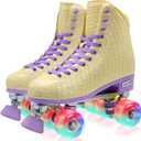 Roller Skate for Women Girls and Kids, High-top Double Row-Classic Rollerskates, Indoor Outdoor Roller Skates for Beginner Ladies with Light-up Wheels (Yellow) US Women's 10.5/ Men's 9