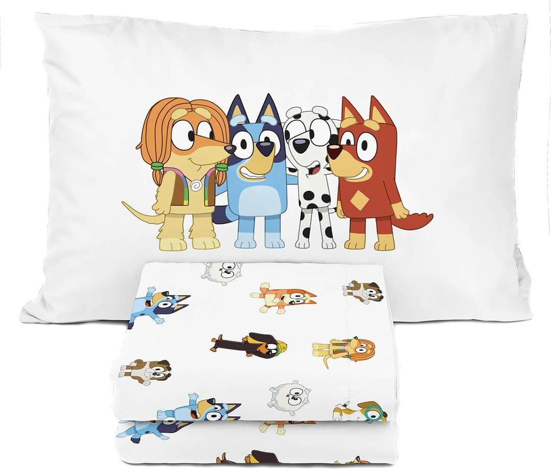 Sunny Side Up Bluey & Friends Twin Sheet Set - 3 Piece Kids Bedding Set Includes Pillow Cover - Super Soft Microfiber Sheets