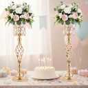 Set of 10 Metal Diamond Crystal Wedding Centerpiece Vases for Tables, 24in Gold Versatile Tall Flower Holders Centerpiece Flower Stands for Wedding Party Reception Dining Room Living Room Home Dcor