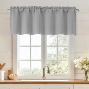OWENIE Silver Grey Valances for Windows, Small Blackout Curtains for Kitchen Bedroom Living Room, Rod Pocket Privacy Modern Solid Short Window Treatment Valance Bathroom Panels, 60" Wx18 L,1 Piece