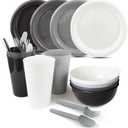 24Piece Plastic Plates and Bowls Sets Dinnerware Set Dishes Set for 4,College Dorm Room Essentials,Camping Plates and Bowls with Tumbler,Knives,Forks and Spoons,Mess Kit,Microwave Safe,BPA Free