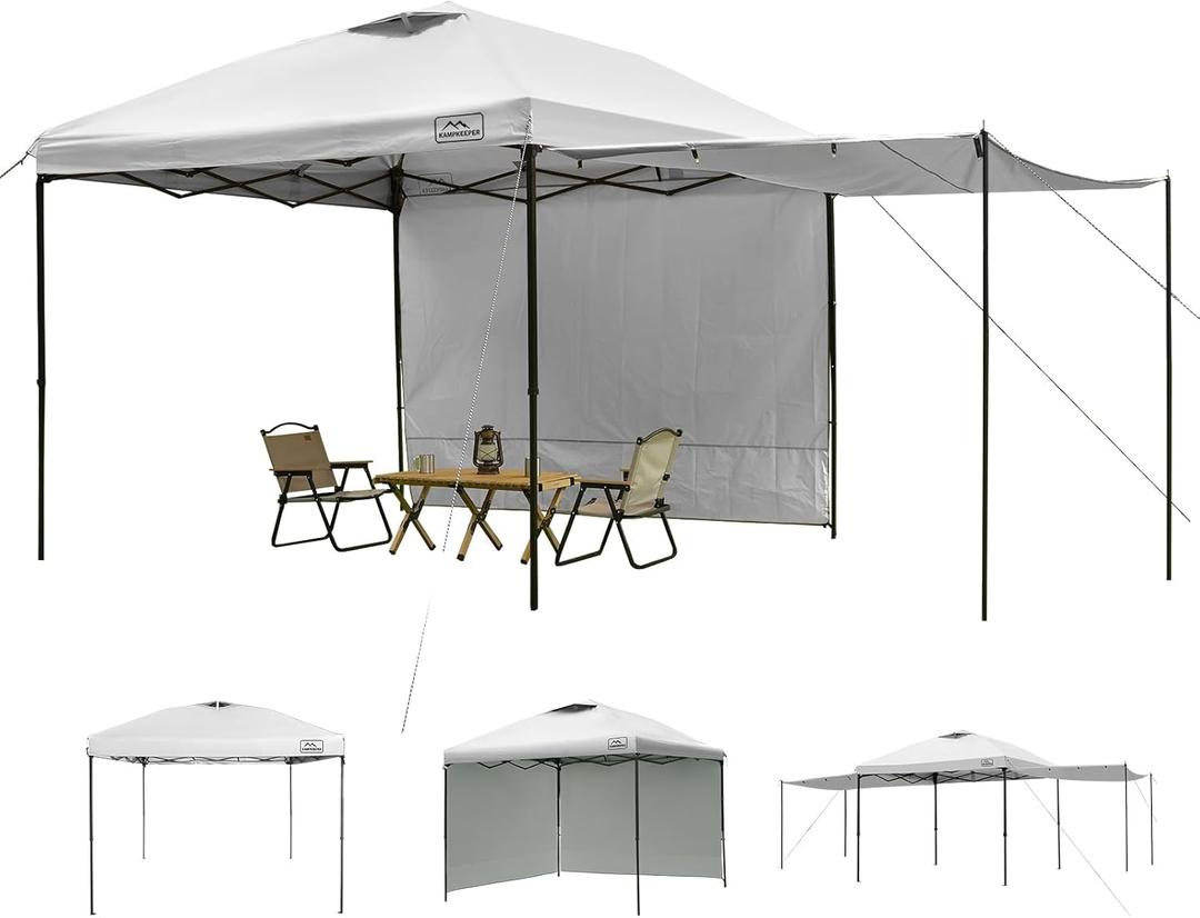 KAMPKEEPER 10x10 Easy Pop Up Canopy Tent with Sidewalls (White, with 2 sidewall)