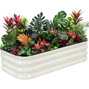 1MORE Raised Garden Bed -4X2X1 Galvanized Planter Box for Outdoor Gardening,3 in 1 Modular Raised Bed Kit with Protective Tape, Gloves for HerbIdeal for Vegetables and Plants.White-1Pack