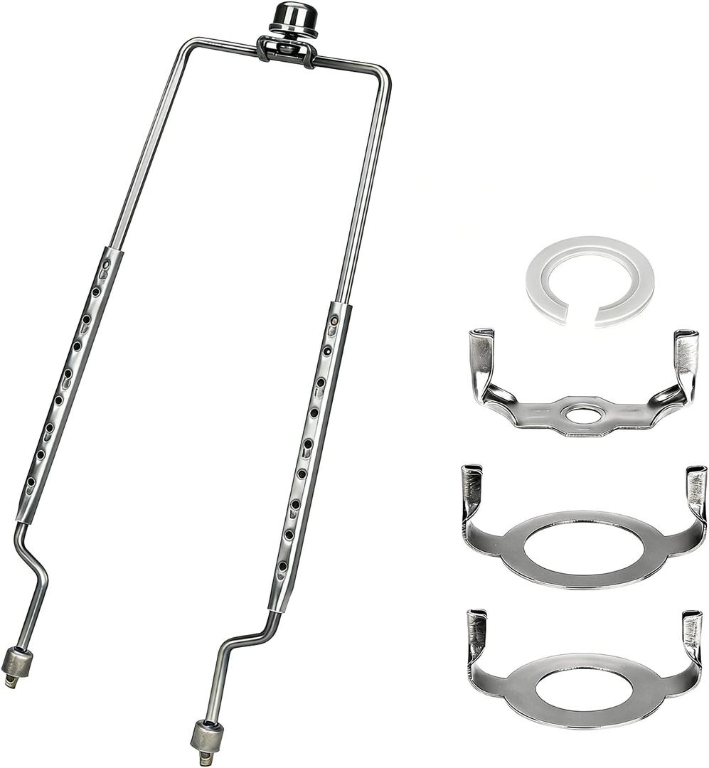 8 9 10 11 12 inch Lamp Shade Harp Holder, ALUCSET Adjustable Lamp Harp Kit, Fit Both Standard Lamp Rod and E14 E26 E27 Light Base UNO Fitter Adapter Converter Finial Set, Lampshade Bracket (Silver)