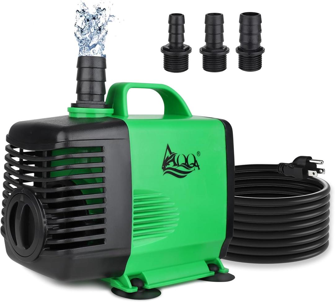 AQQA Aquarium Submersible Water Pump, 528GPH 25W Adjustable Ultra Quiet Fountain Pump with 5.9ft Tubing Hose for Fish tank Hydroponics Small Pond Waterfall Outdoor