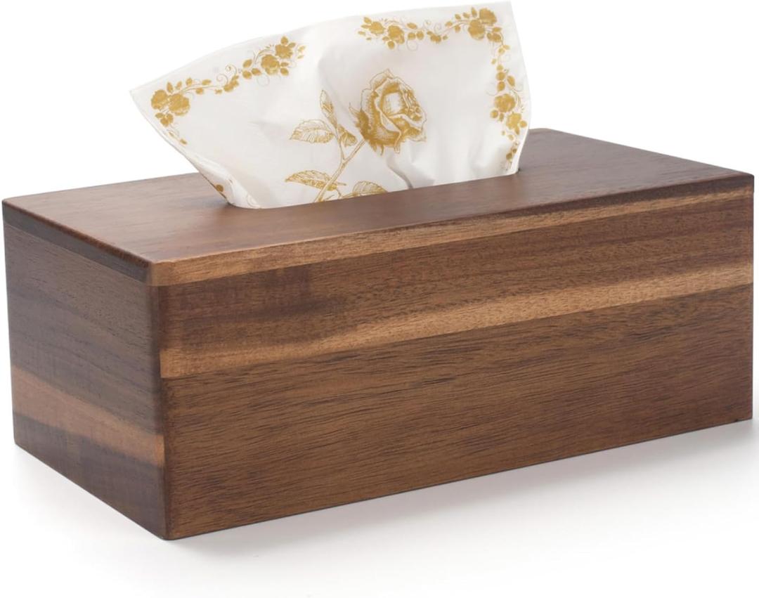 Tissue Box Cover Rectangle, Wood Tissue Box Holder, Wooden Facial Paper Holder for Bathroom, Bedroom, Dinner Table, Office (1 Pack, 9.8 x 5.5 x 3.7 inch)