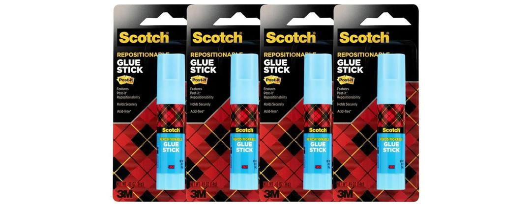 Scotch Removable Restickable Glue Stick, .49oz, Repositionable Stick, 4 Pack