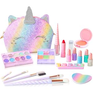 Kids Real Makeup Kit for Girls: No Talc, Washable Make Up Set with Unicorn Purse - Toy Gift for Little Girls & Toddlers Age 3 4 5 6 7 8 9 10 11 12 Years Old - Pretend Play Birthday Gifts