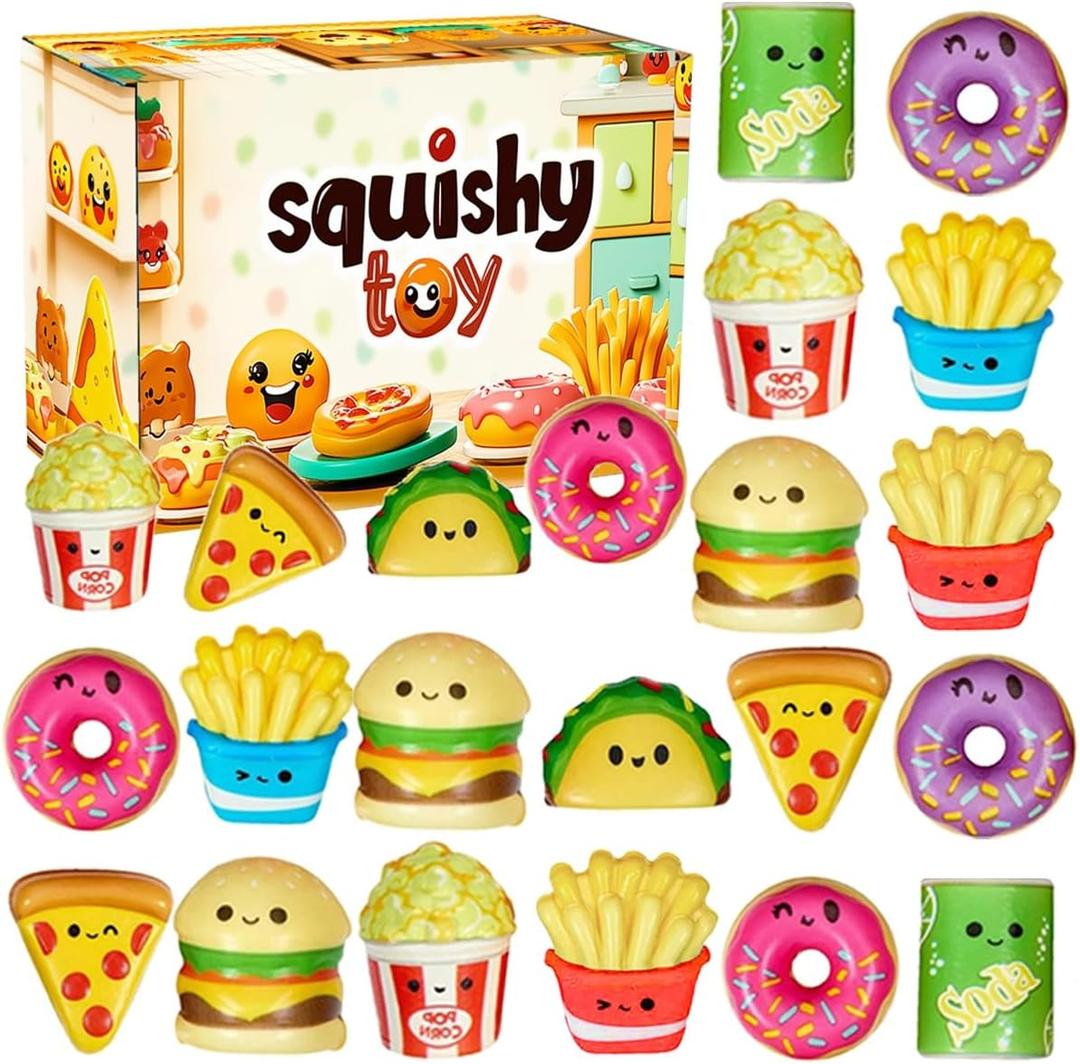 24 Pcs Food Slow Squishy Toys Soft Stress Relief Fidgets Toys for Kids Boys Girls Goodie Bag Christmas Stocking Stuffers Party Favors Treasure Box Classroom Prizes Carnival Gifts