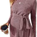MakeMeChic Women's Maternity Shirts Casual Long Sleeve Tie Front Ribbed Knit Pregnancy Tee Top Burgundy S