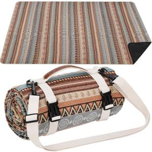Extra Large Waterproof Picnic Blanket | Portable Camping & Beach Mat | Sand Free with Carry Strap | Park Blanket for Grass, Hiking, Travel, Concerts, Indoor (Orange) (4'11" x 6'7" (Rectangular