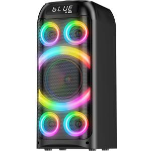 BOHINI Bluetooth Speaker, 160W Peak Powerful Loud Stereo Sound Deep Bass Wireless Boombox Portable Large Party Speakers with Subwoofer TWS Pairing Dynamic LED Light for Outdoor Camping Backyard Events