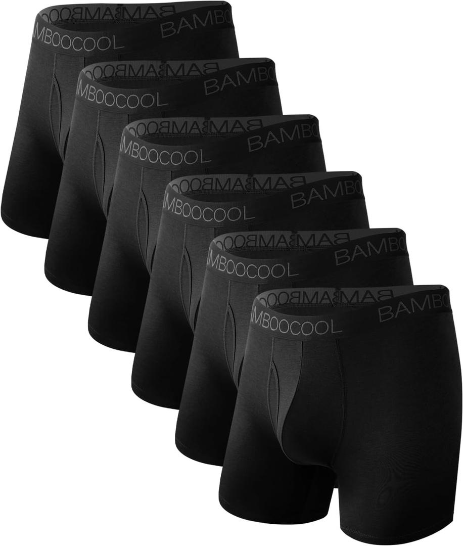 BAMBOO COOL Breathable Men's Underwear Modern Multipack Comfortsoft Moisture-Wicking Boxer Briefs 6 Pack (Black, L)