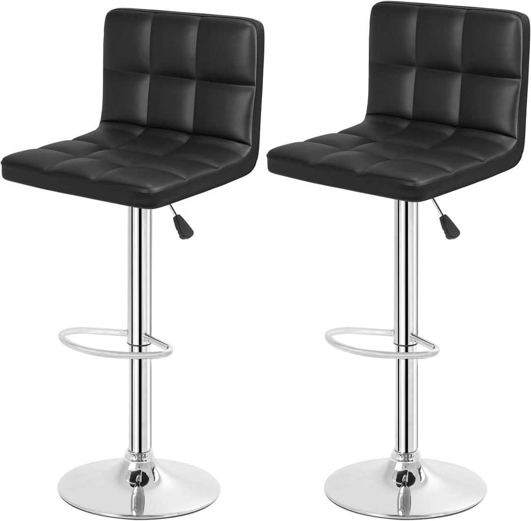 BestOffice Bar Stools Set of 2, Adjustable PU Leather Swivel Barstools, Modern Counter Stools with Back and Footrest, Counter Height Barstools for Bar, Kitchen and Dining Room (Black)