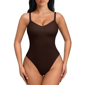 OQQ Womens Shapewear Bodysuit Seamless Tummy Control Body Suit Soft Stretch Tank Top for Everyday Wear (Large, Dark Choco)