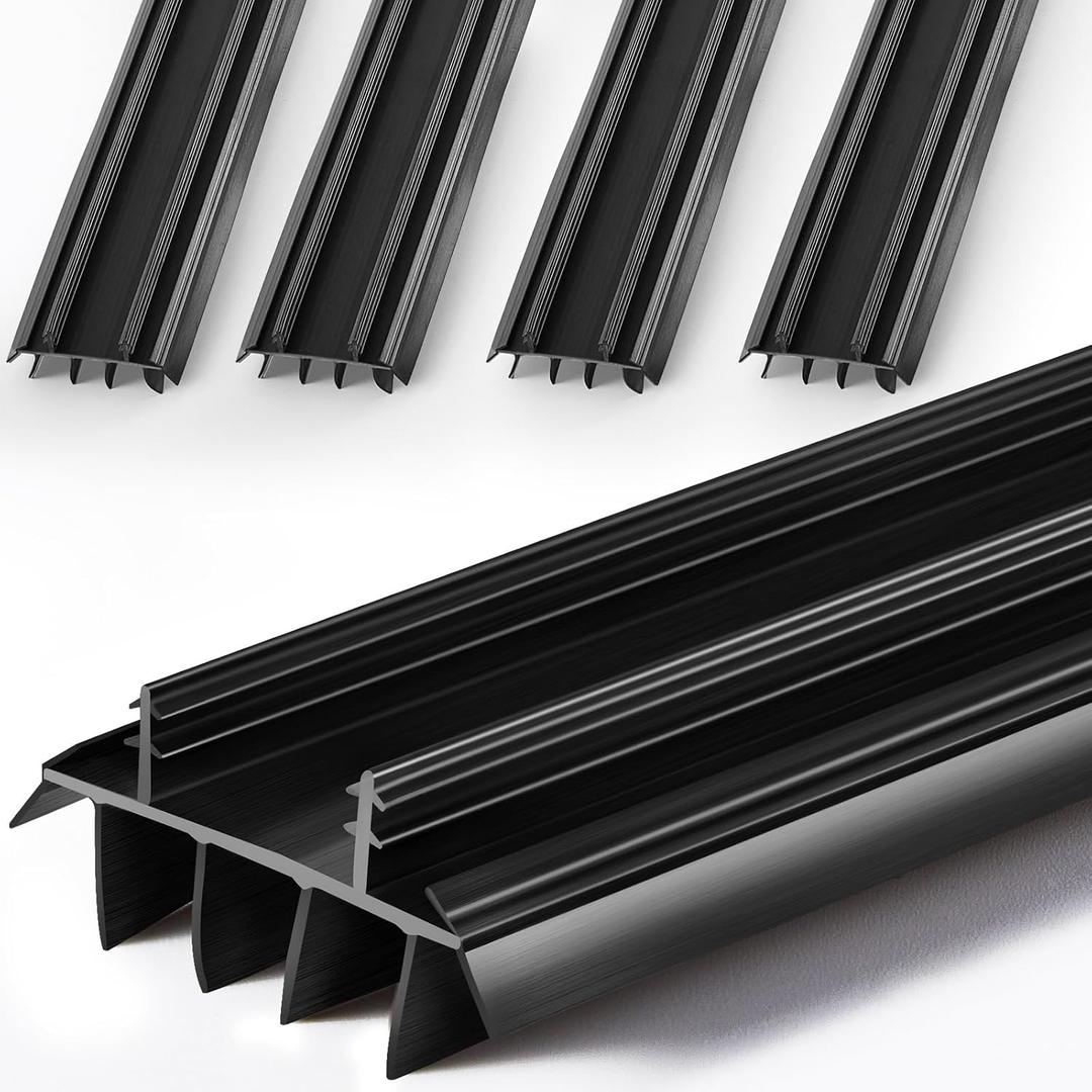 Pushglossy 4 Pcs Replacement Door Bottom with Vinyl Fins 36" Long 1 3/4" Wide Threshold Seal Bottom of Door Weatherstrip Kerf Weather Stripping for 7/8" Between Barbs (Black)
