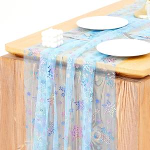 2 Pack Blue Snowflake Table Runner 29x120 Inch Princess Theme Birthday Party Decorations Lace Tulle Table Decor Home Dining Room Kitchen Holiday Wedding Anniversary Veil Decor
