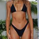 Women Sexy Bikini Set 2 Piece Halter String High Cut Cheeky Thong Swimsuit Bathing Suit (Black, M)