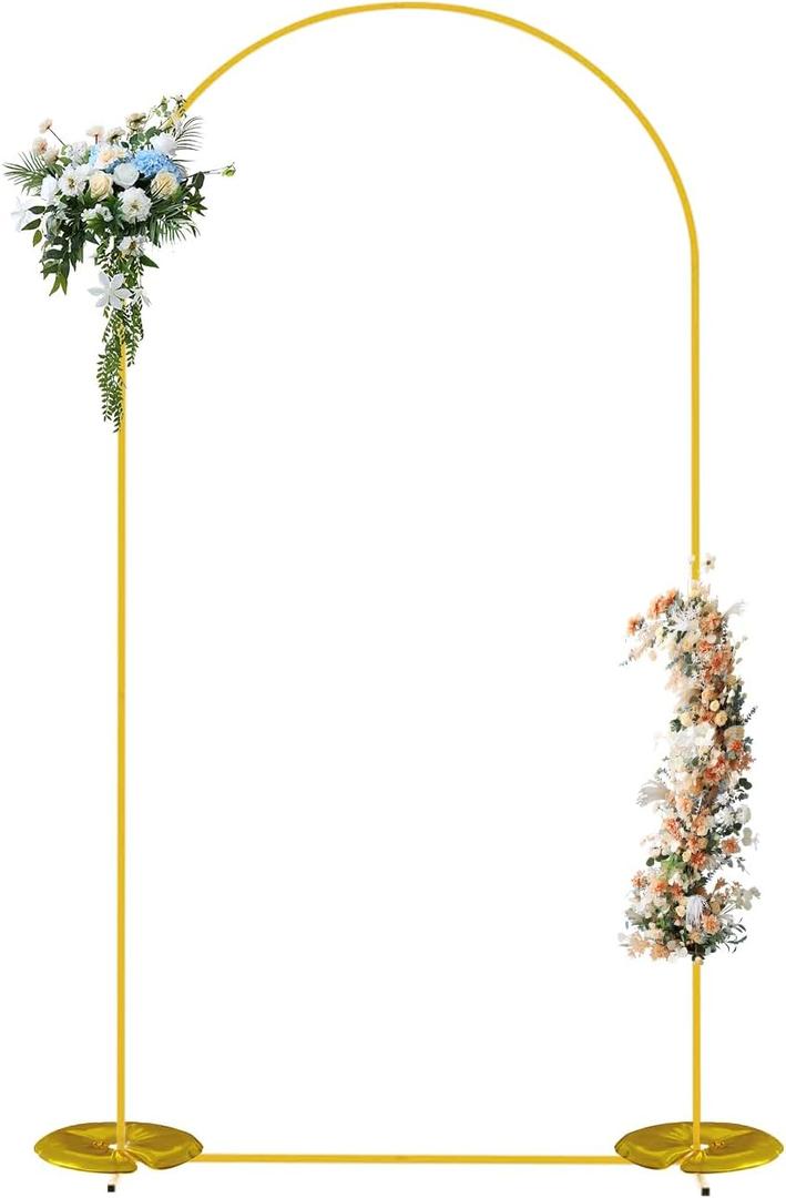 7.2FT Gold Arch Backdrop Stand with 2 Water Bag, Wedding Arch Frame for Balloons/Flowers/Baby Shower/Birthday, Sturdy Metal Backdrop Stand for Indoor/Outdoor Weddings/Ceremonies