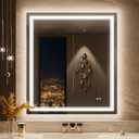 Keonjinn 32" x 36" LED Bathroom Mirror, Frontlit & Backlit Bathroom Mirror with Lights, 3 Color Lights, Dimmable, Defogging, Tempered Glass, Smart Memory Function, Light Up Mirror for Wall