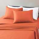 Amazon Basics Lightweight Microfiber 4-Piece Bed Sheet Set, Brick, Solid, Queen