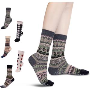Boho Yoga Socks for Women  Non-Slip Grip High Calf Pilates Socks, Gym & Home Exercise.Checked pattern