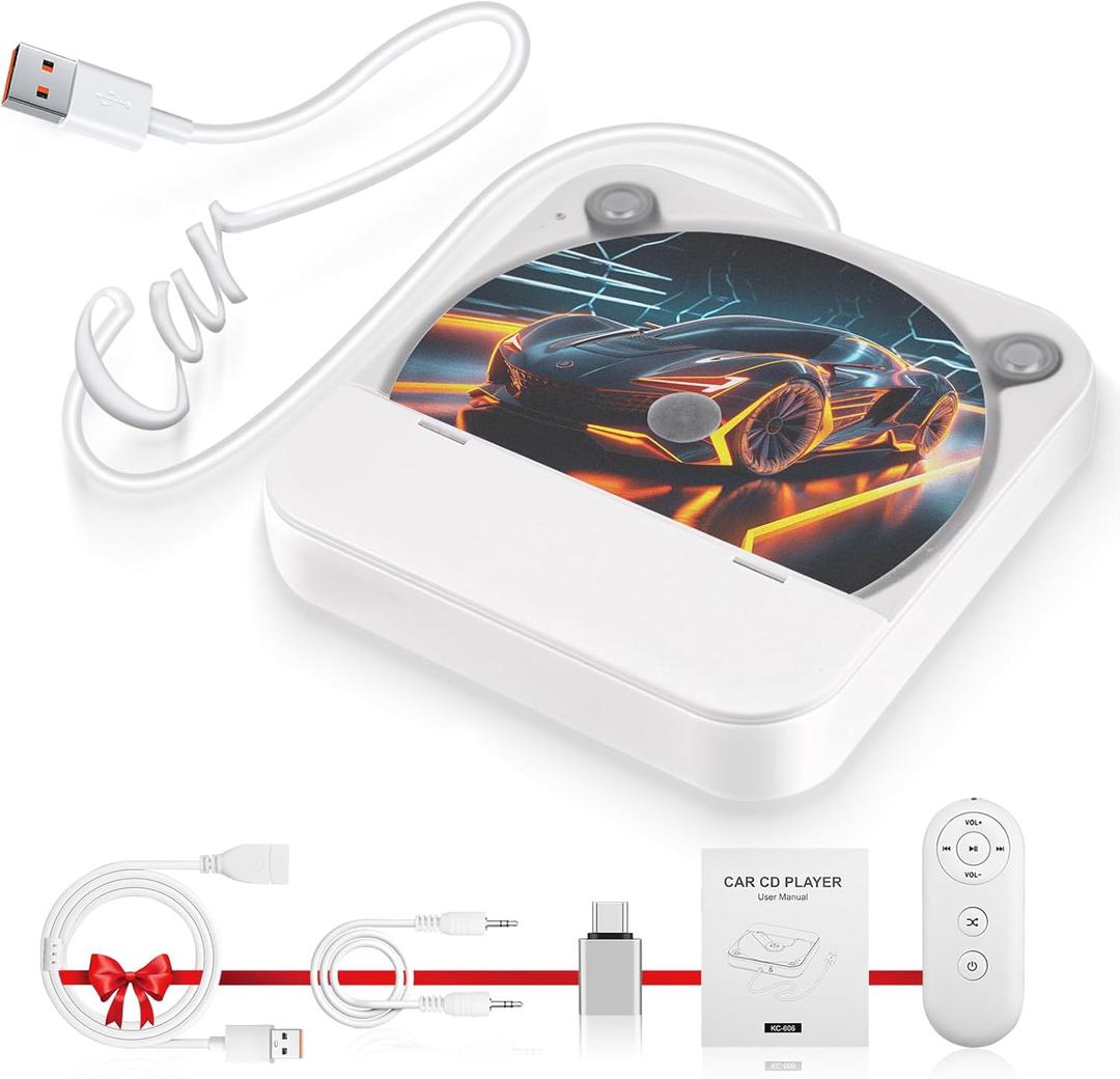 External Portable CD Player for Car - Car CD Player with USB Port AUX Port, Extra USB Extension Cable, Universal USB CD Player for Vehicle, Laptop, TV, Computer, for Android 4.4 and Above Navigation