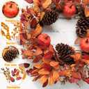26 Inch Large Foldable Fall Wreath for Front Door with Lights & Timer, Autumn Pumpkin Wreaths Eucalyptus Leaves Pinecones Berries for Porch Outdoor Indoor Thanksgiving Decorations Outdoor Indoor Decor