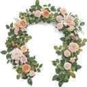 YYHUAWU 6FT Artificial Rose Flower Runner Rustic Flower Garland Mantle Floral Arrangements DIY Wedding Ceremony Backdrop Arch Flowers Table Centerpieces Decorations (Champagne)