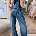 PLNOTME Womens Denim Bib Overalls Barrel Leg Adjustable Strap Jean Pants Jumpsuits with Pockets (Blue, M)